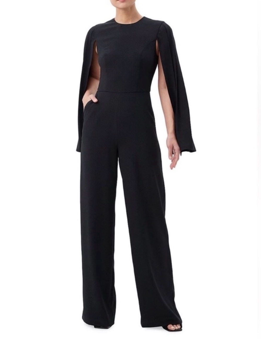 NWT Trina Turk Monumental Luxe Drape Jumpsuit, Wide Leg, Cape Sleeves